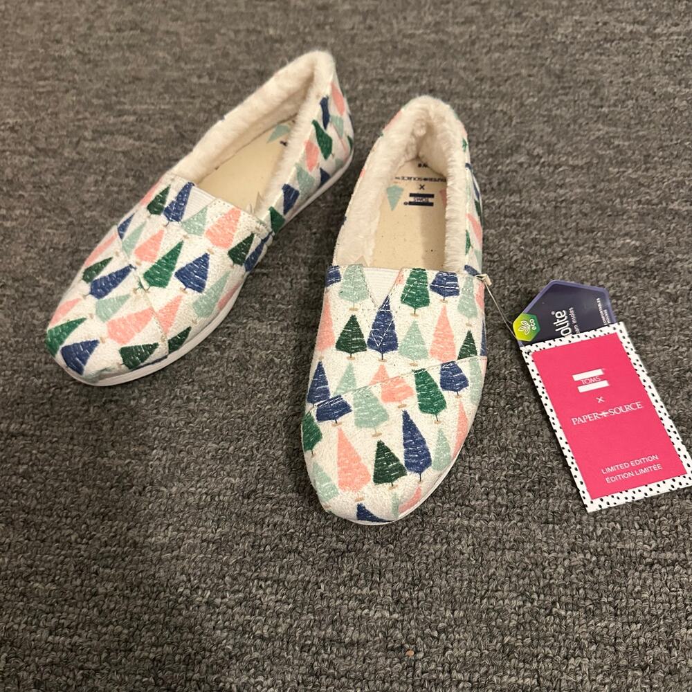 TOMS X Paper Source White/Bottle Brush Trees Alpargata Ortholite Slip-On Shoes 6